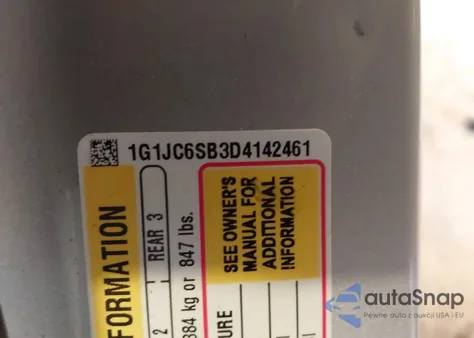 2013 Chevrolet Sonic Lt Auto из США, поврежденный, VIN 1G1JC6SB3D4142461